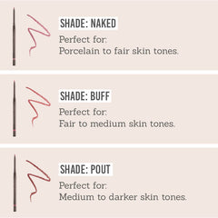 Delilah Long Wear Retractable Lip Liner in Naked, Buff & Pout shade information