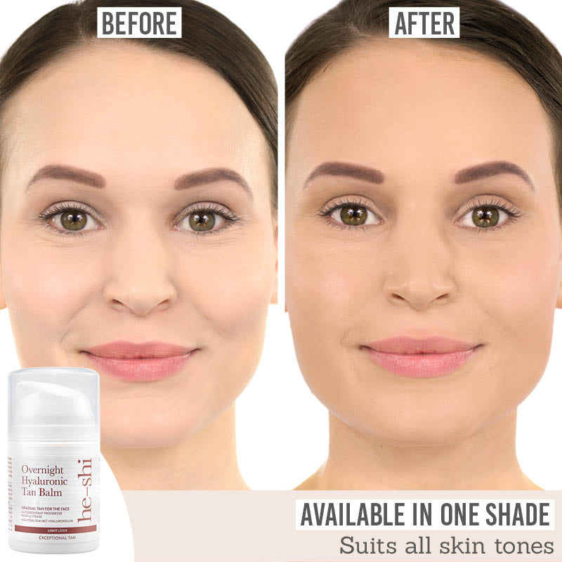 He-Shi Overnight Hyaluronic Tan Balm before and after results