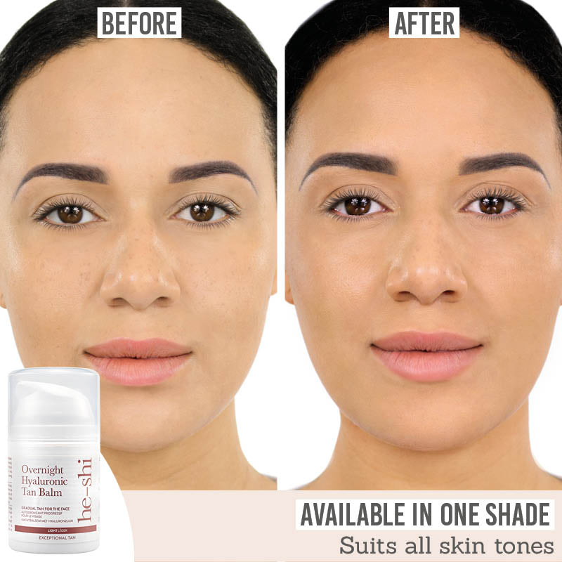 He-Shi Overnight Hyaluronic Tan Balm before and after results