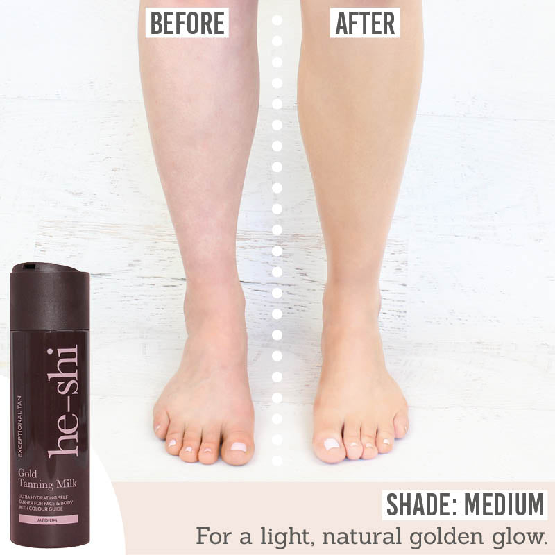 He-Shi Gold Tanning Milk in Medium before and after results