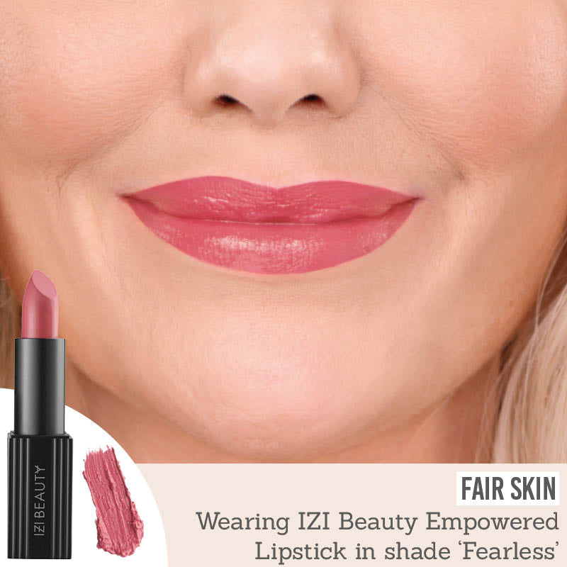 IZI Beauty Empowered Lipstick in Fearless on fair skin