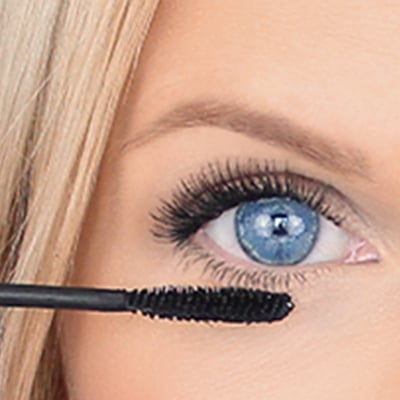 Hold the brush horizontally & stamp mascara to bottom lashes