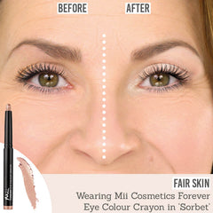 Mii Cosmetics Forever Eye Crayon in Sorbet before and after results on fair skin