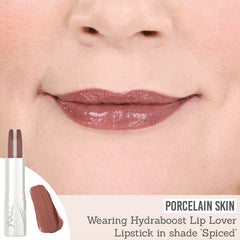 Mii Cosmetics Hydraboost Lip Lover Lipstick in shade 'Spiced' on porcelain skin