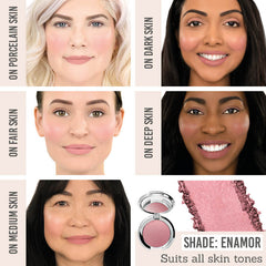 Nude Envie Powder Blush in Enamor on different skin tones