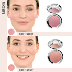 Nude Envie Powder Blush in Enamor and Enchant on fair skin
