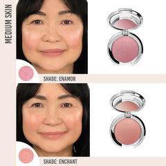 Nude Envie Powder Blush in Enamor and Enchant on medium skin