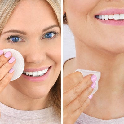 Wipe the pad over your face, neck and décolletage