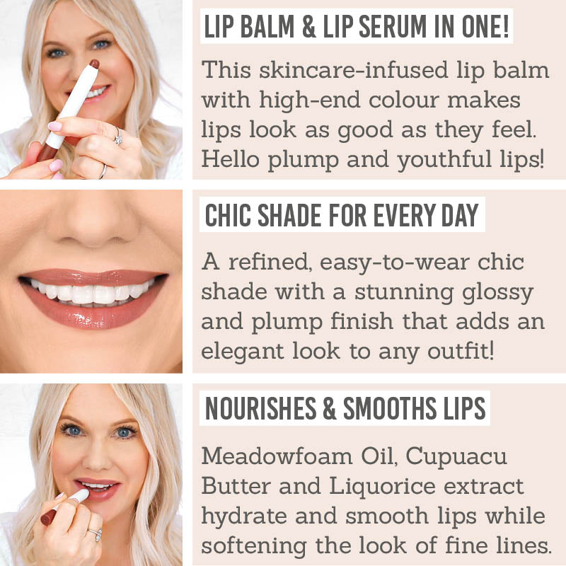 Benefits of Ruby Hammer Deep Nude Lip Serum Balm - lip balm and serum in one, chic shade for every day, nourishes and smooths lips