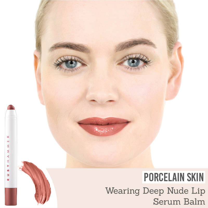 Ruby Hammer Deep Nude Lip Serum Balm on porcelain skin
