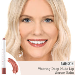Ruby Hammer Deep Nude Lip Serum Balm on fair skin