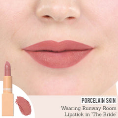 Runway Room Cosmetics Lipstick in The Bride on porcelain skin