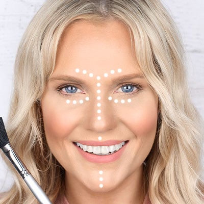 Set concealer under the eyes & foundation around T-zone