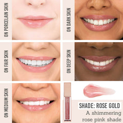 SOSU Shimmer Lip Glaze Duo in shade Rose Gold on different skin tones