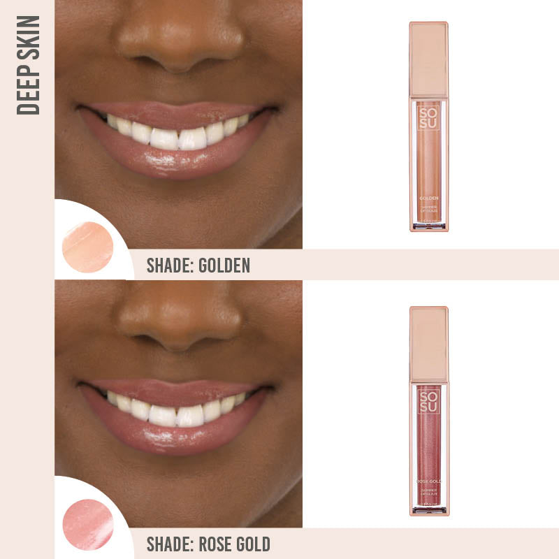 SOSU Shimmer Lip Glaze Duo on deep skin