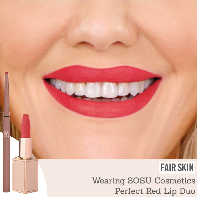 SOSU Perfect Red Lip Duo on fair skin