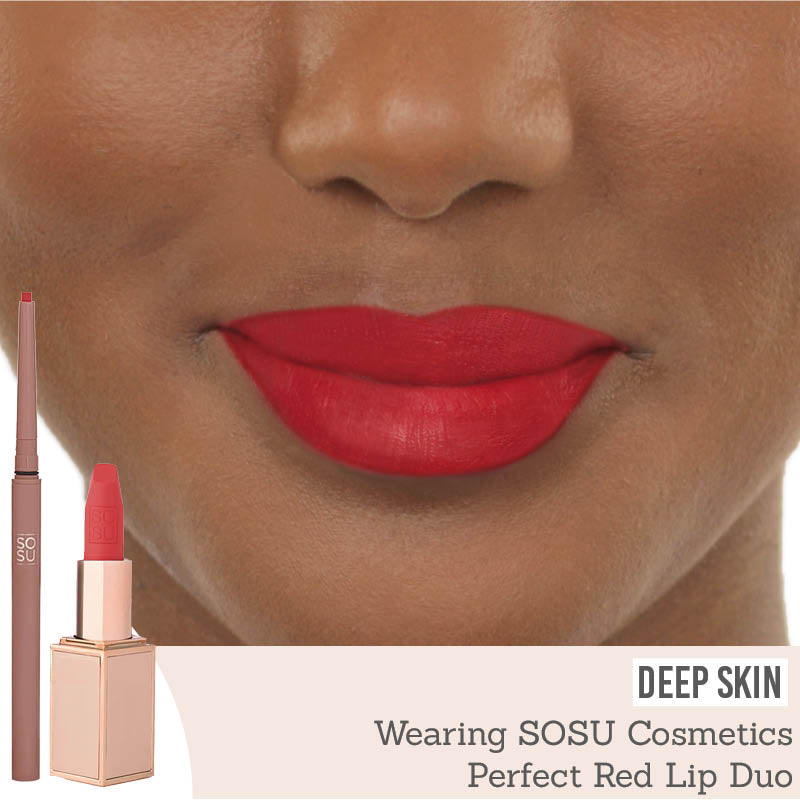 SOSU Perfect Red Lip Duo on deep skin