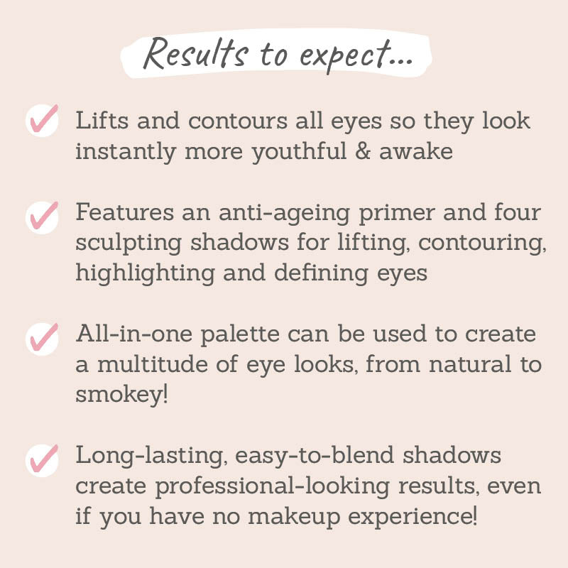 Results to expect: lifts and contours eyes to look youthful, shadows help define eyes, creates natural to smokey eye looks, long-lasting shadows!
