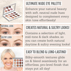 Vani-T Nude Eyeshadow Palette - Key Benefits: ultimate nude eye palette, creates natural & sultry looks, easy to blend & long lasting